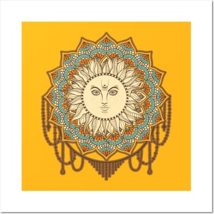 Sun Mandala Design brown yellow Posters and Art